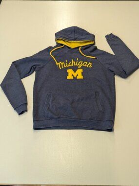 Colosseum Size Medium Navy Michigan Hooded Sweatshirt w/ Yellow Accents